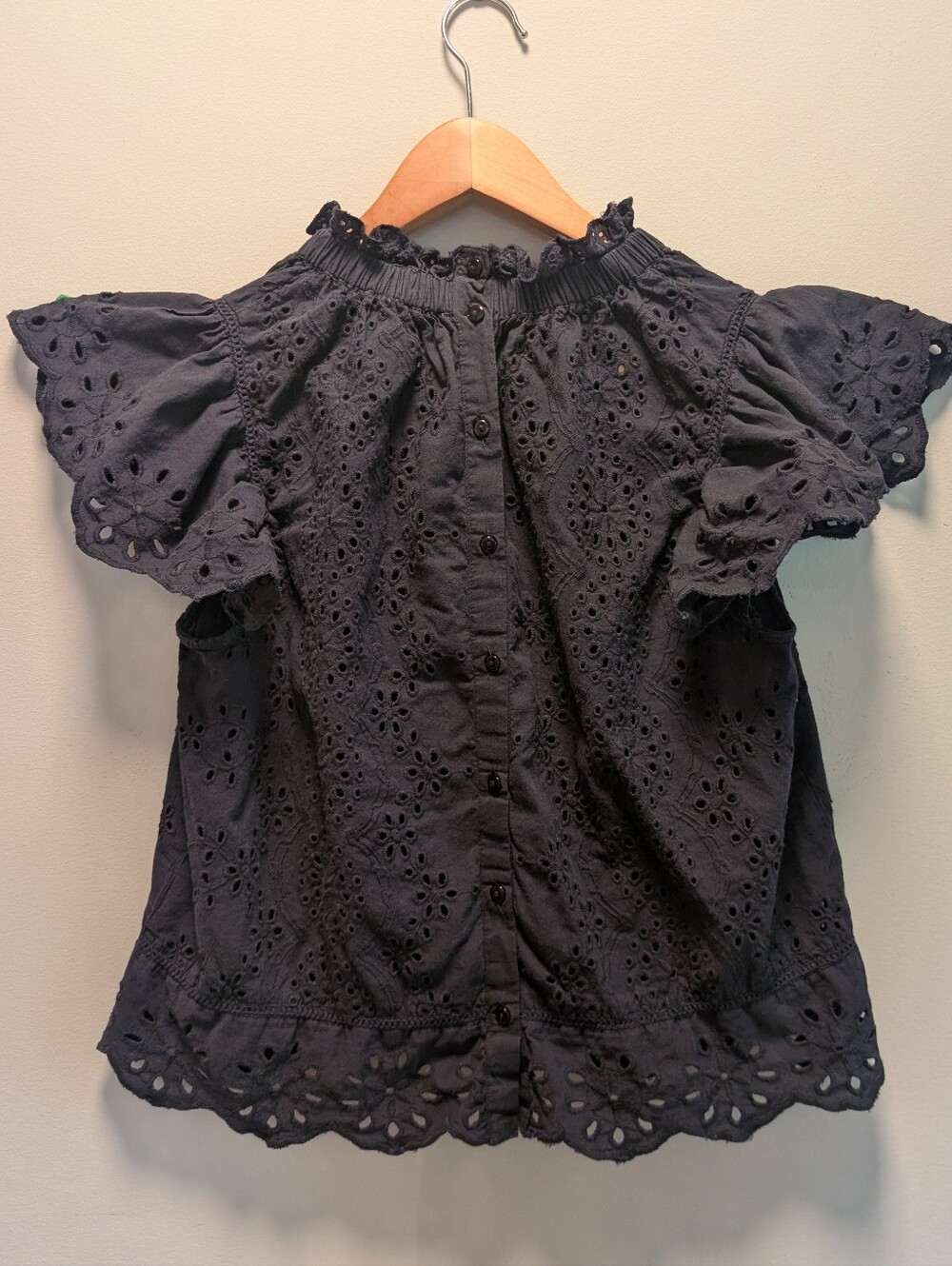 Bailey/44 Black Eyelet Ruffle Sleeve Cotton Blouse Size M
